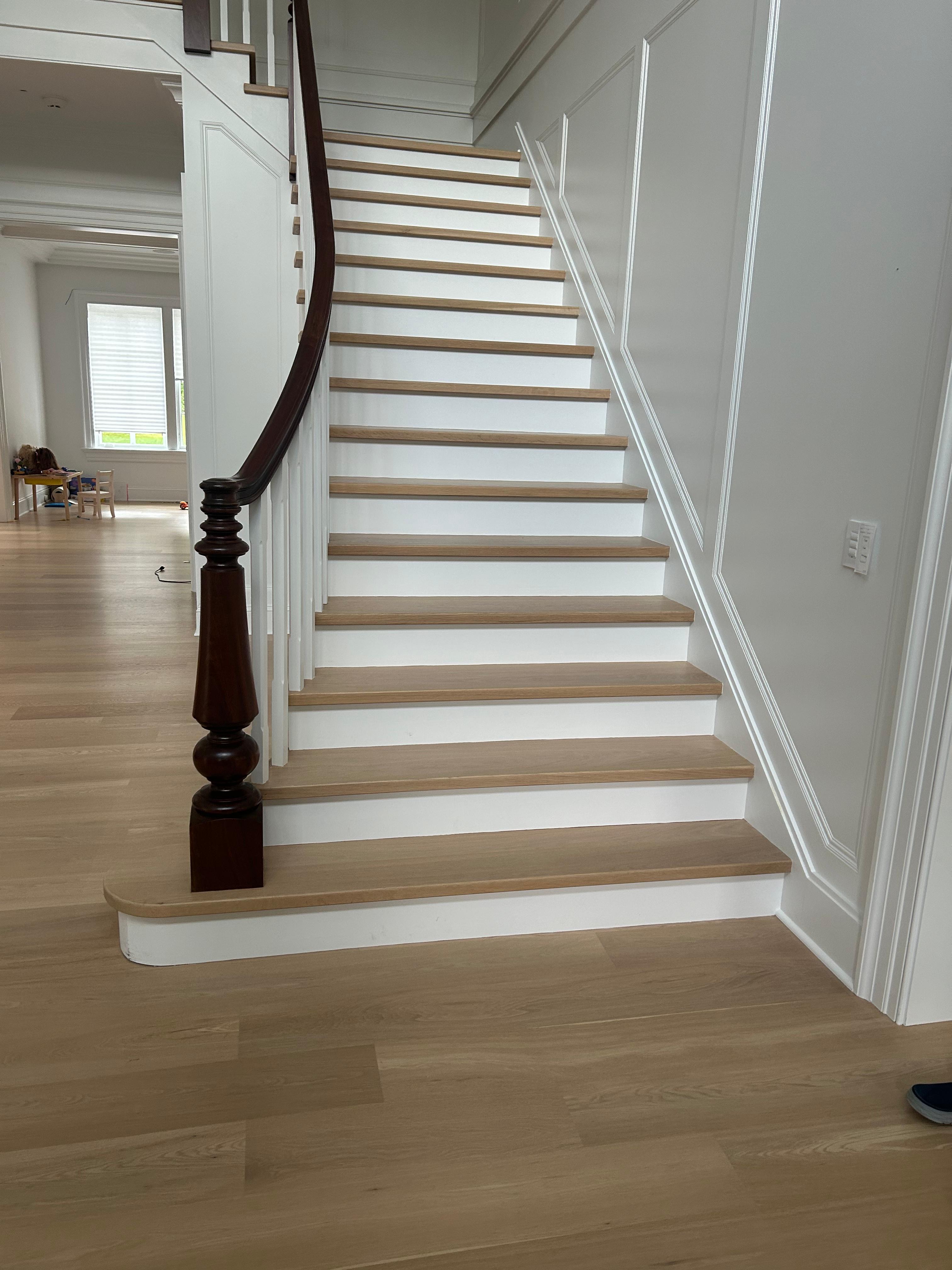 Fresh stair installation light oak treads
